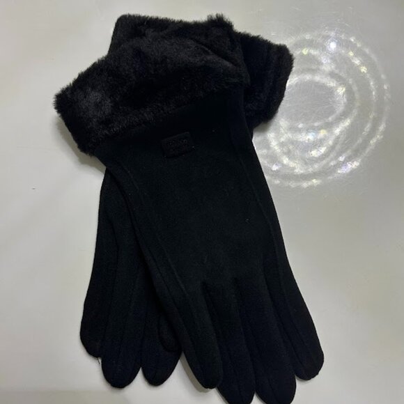 New Elegant Black Winter Gloves with Faux Fur Cuffs - Picture 4 of 5